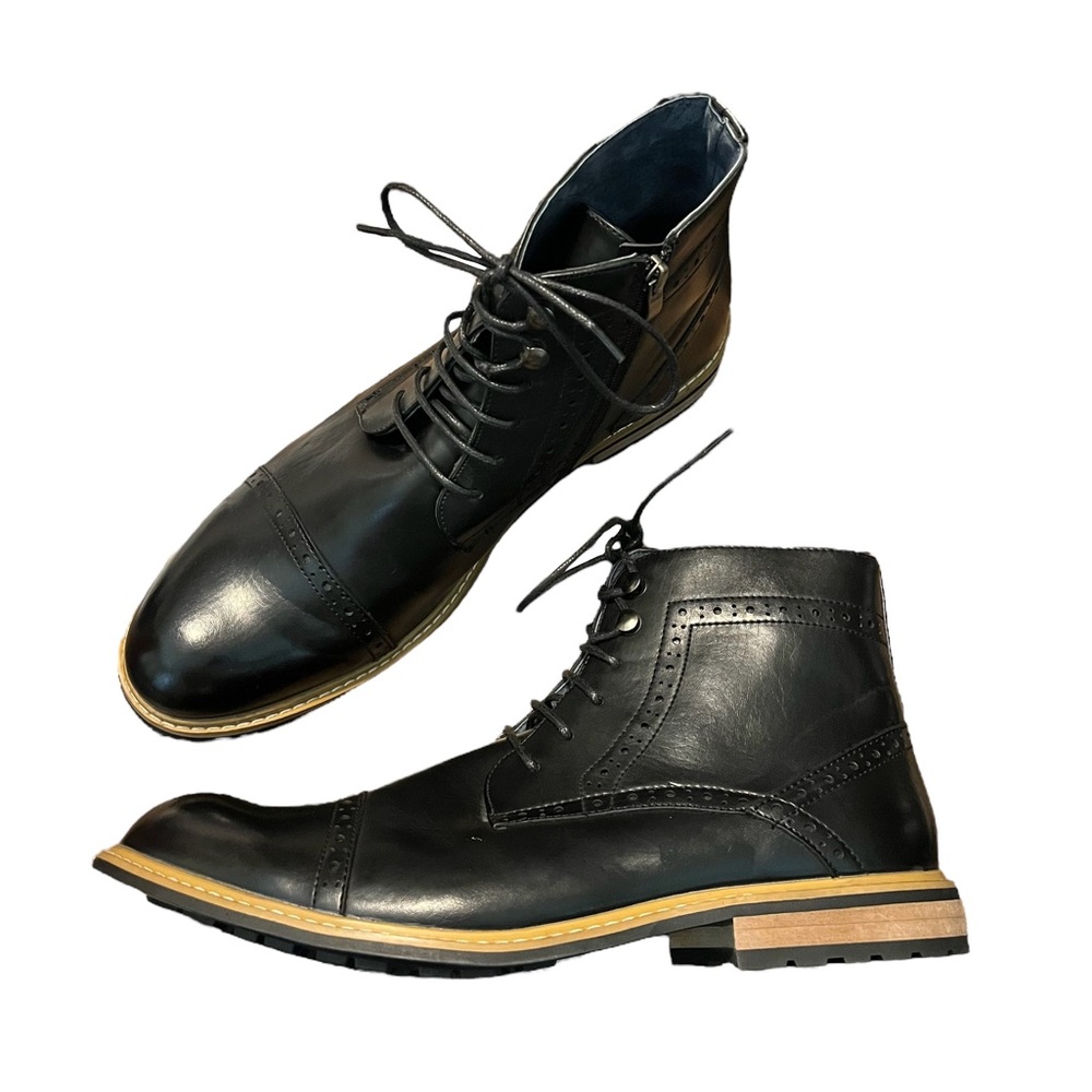 Bruno Marc Men's Dignified Wingtip Derby Bergen Black Ankle Boots